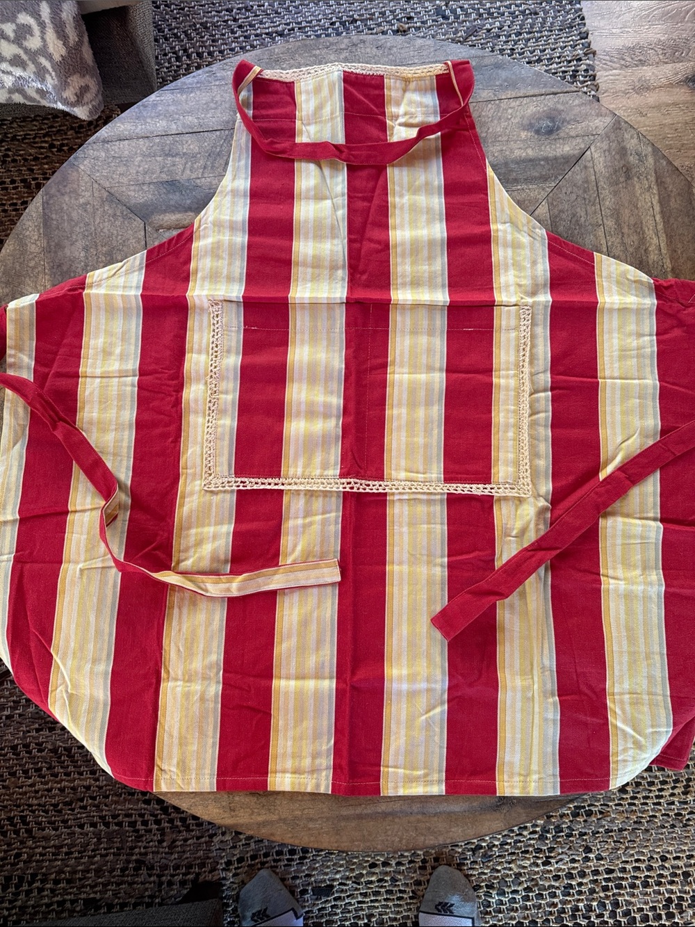 Apron Striped Red and Yellow 💯% Cotton with Front Pocket NWOT
